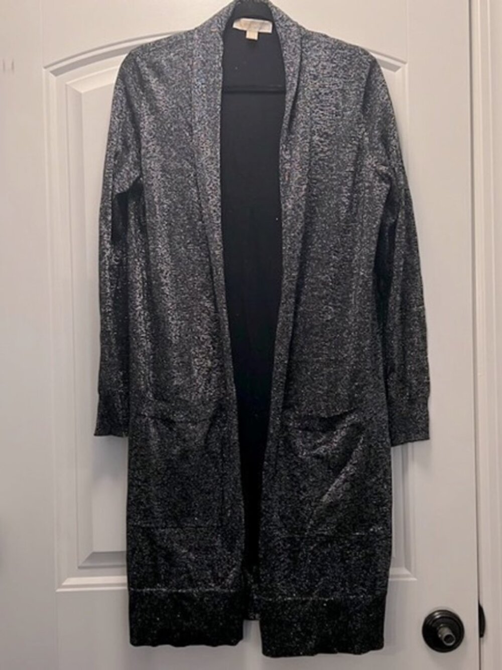 Michael Kors Silver Metallic‎ Blue Duster Cardigan Size L